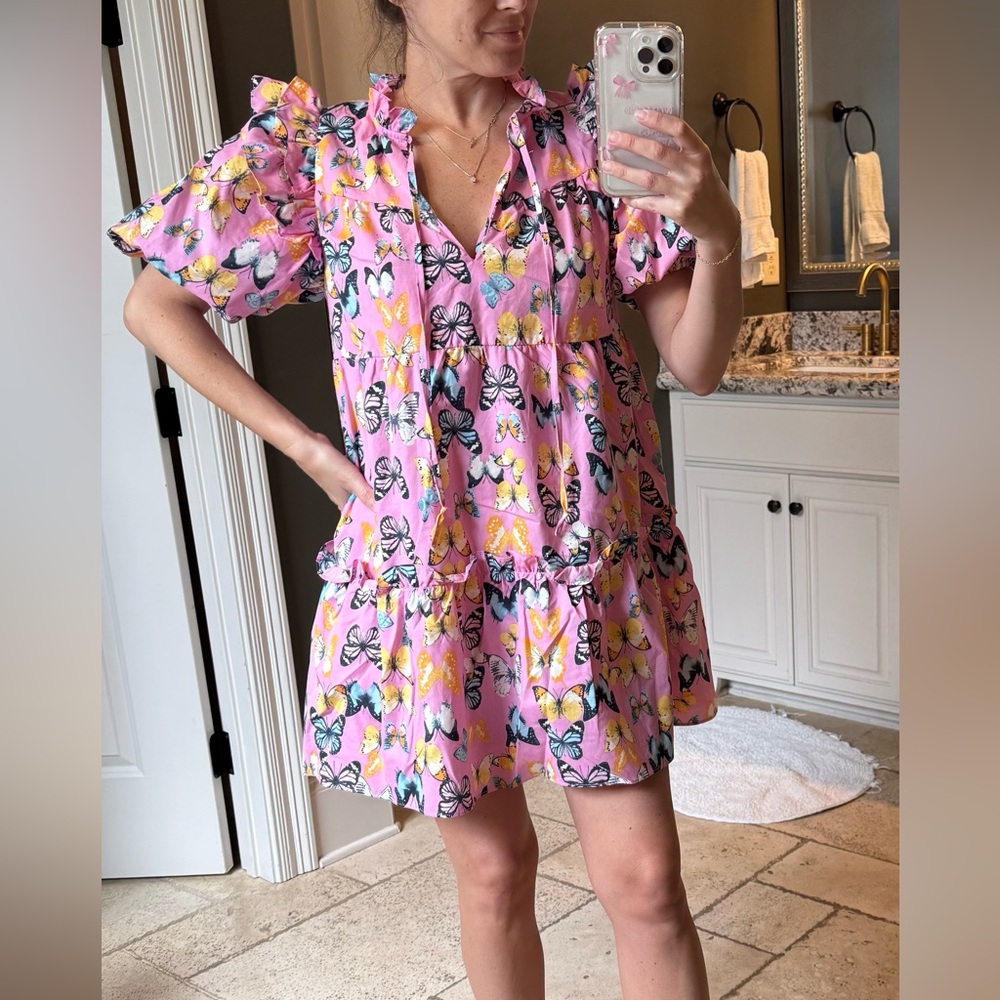 Buddy love  Pink Butterfly Print Dress